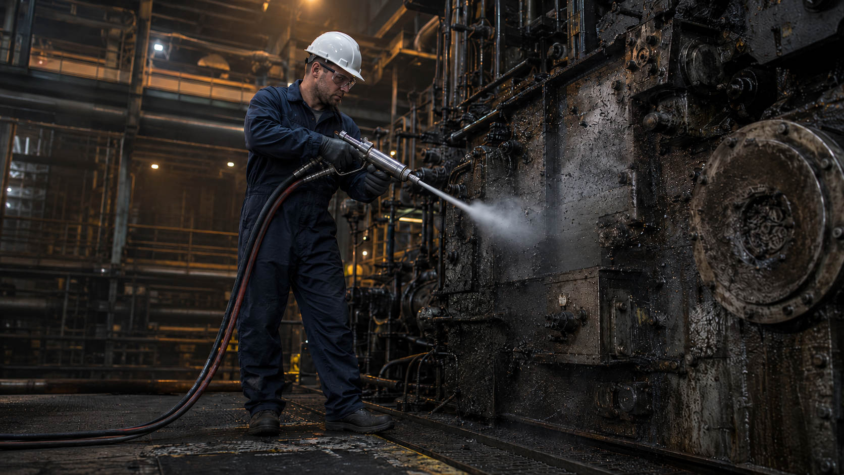 Industriële droogijsreiniging door CRYOSTRAL technicus