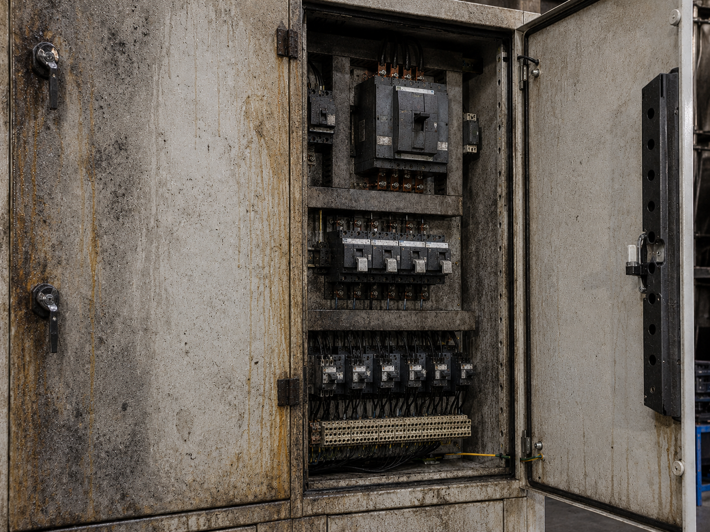 Armoire avec corrosion avant nettoyage à la glace carbonique CRYOSTRAL
